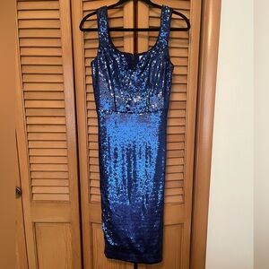 Dress The Population- Sloane Sequin Sheath Dress- Navy Multi